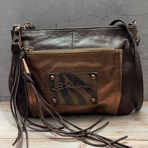 B Makowsky VTG Brown and Metallic Bronze Genuine Leather Crossbody EUC